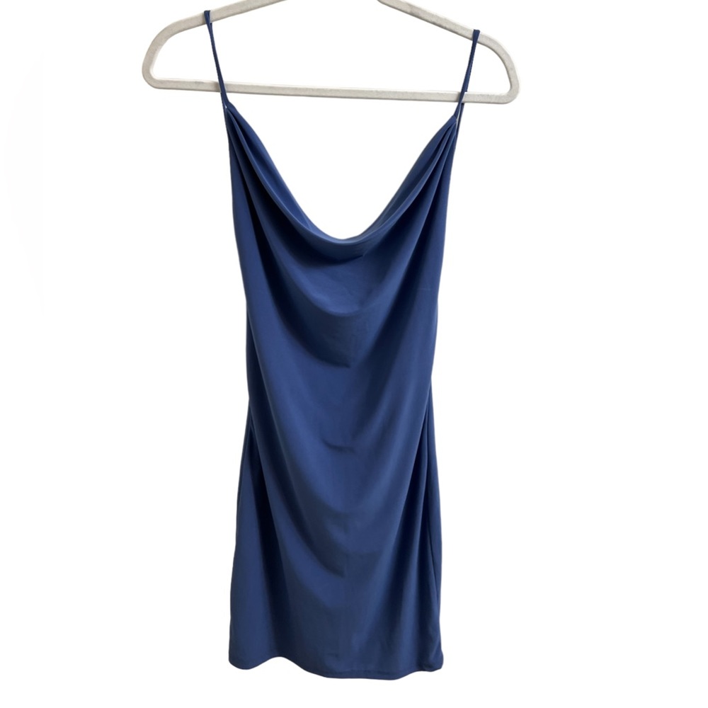MISTY ROSE blue cowl neckline backless dress